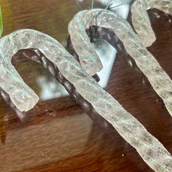 Vintage Lucite Glittered Swirled Candy Christmas Ornaments Set of 4 - Picture 4 of 9